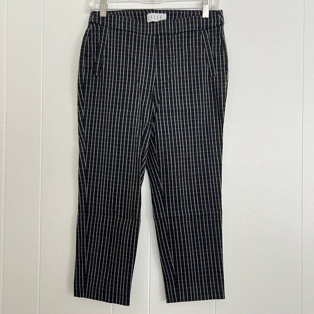 Elle Checkered Black & White Mid-Rise Straight Leg Capris Pants S NWOT
